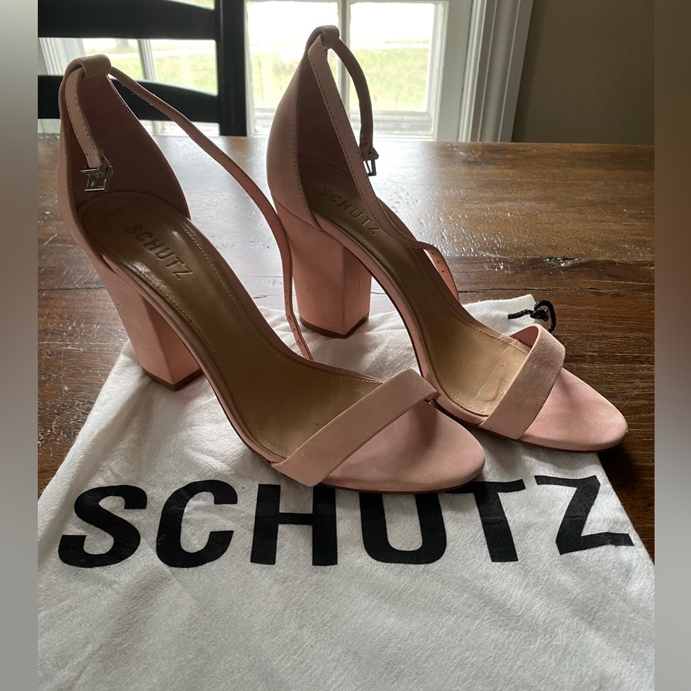 Schutz Pink Block Heel Sandals